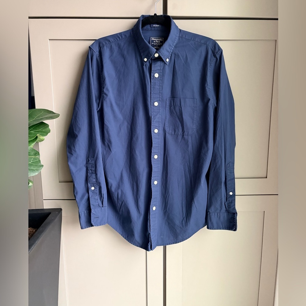 Vintage Y2K Abercrombie & Fitch Navy Oxford Shirt Relaxed Fit Stretch | Men’s S - Picture 2 of 15